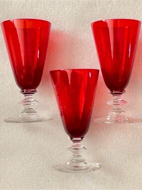 Set of Three Morgantown Hand Blown Ruby Glass Cordials - Radiant